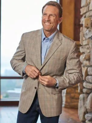 Irvine Park Men's Glen Plaid Sportcoat - Khaki Tan 46 Regular