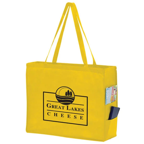 100 Pcs Side Pocket Tote Bag - Screen Print - 20" x 16"