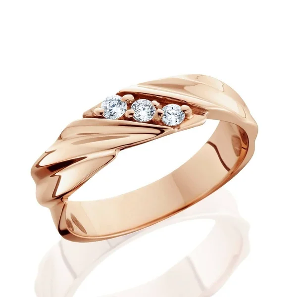 Pompeii3, Inc 14K White Yellow and Rose Gold Men's 1/5ct TDW 3-Stone Diamond Wedding Ring, Size: 6 - Rose, Pink