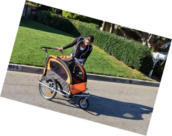 Baby Diego 2-in-1 Double Bike Trailer and Jogger Stroller in Orange