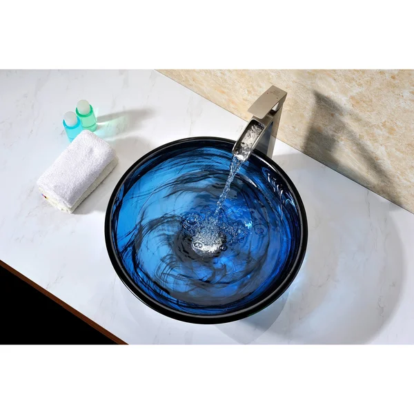 Anzzi LS-AZ048 Soave Series Deco-Glass Vessel Sink in Sapphire Wisp