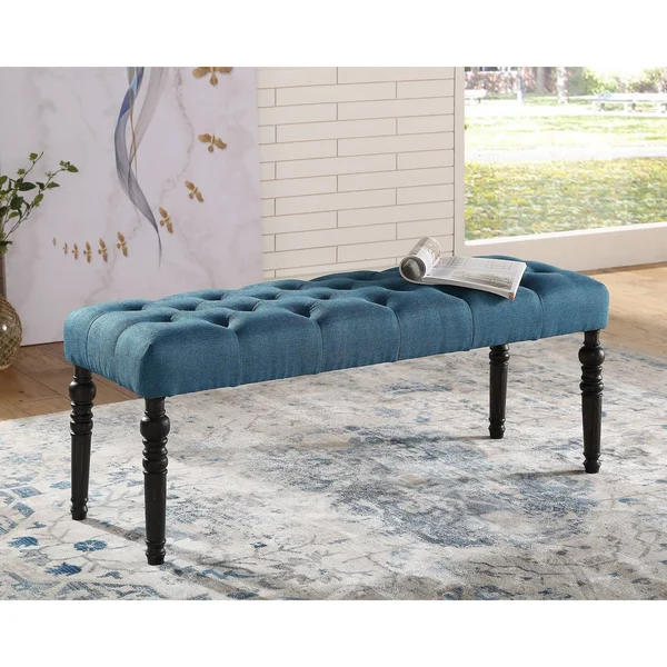 Roundhill Furniture Leviton Fabric Tufted Dining Bench Blue