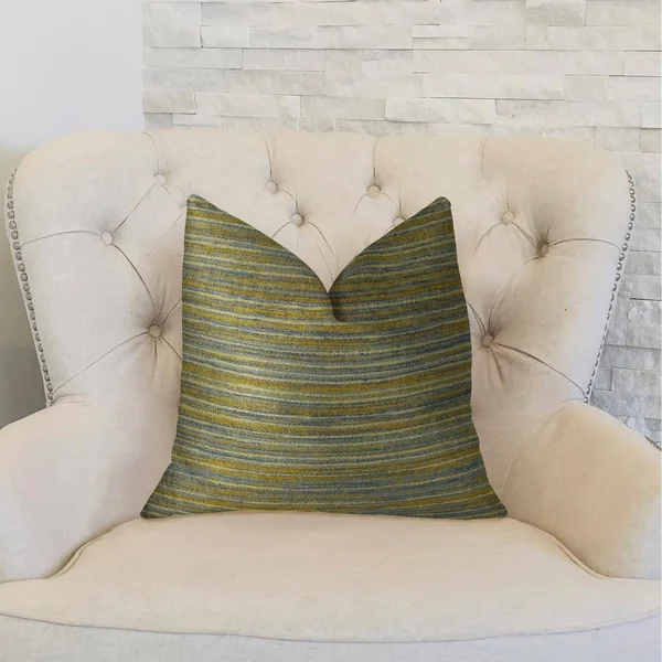 Plutus Vermont Blue and Taupe Handmade Luxury Pillow 26x22L x26x22W