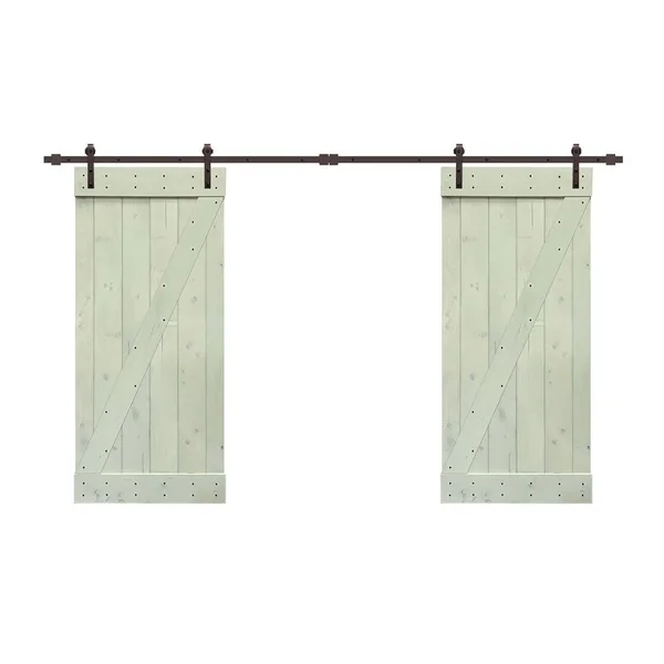 CALHOME 76 in. x 84 in. Z Bar Series Weather Oak Stained Solid Pine Wood Interior Double Sliding Barn Door with Hardware Kit