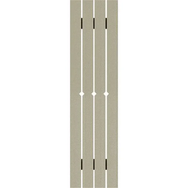 Ekena Millwork FBS06D23X044RUF 23x22W x 44x22H Rustic Four Board Spaced Board-n-Batten Faux Wood Shutters w/Diamond Cut Outs (Pe