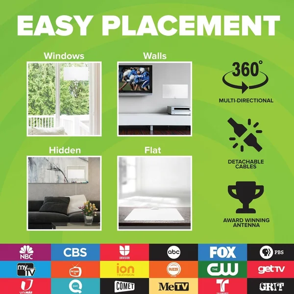 Mohu Leaf Glide HDTV Antenna - Indoor, Amplified, 65 Mile Range, Paper-thin, 16