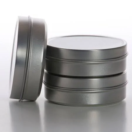 432ea - 2oz Shallow Round Steel Stackable Tin Can by Paper Mart - Silver
