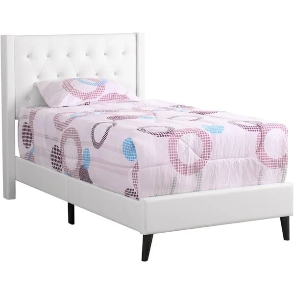 Glory Furniture Bergen Faux Leather Upholstered Twin Bed in White