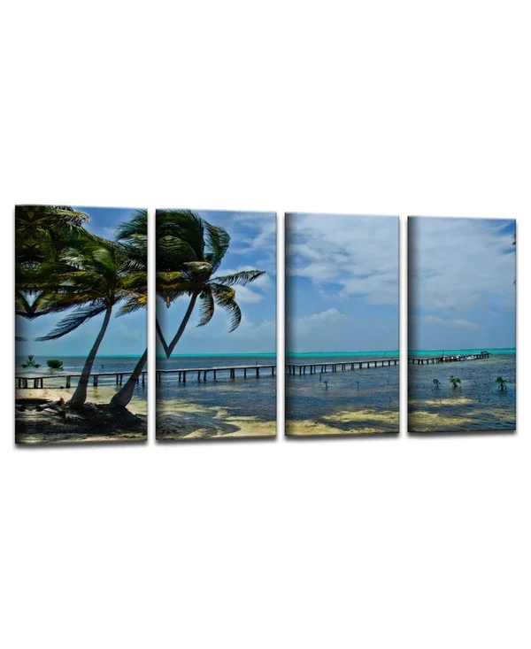 Ready2HangArt Maya Coast 4 Piece Wrapped Canvas Coastal Wall Art Set - 24x22 x 48x22 - Multi