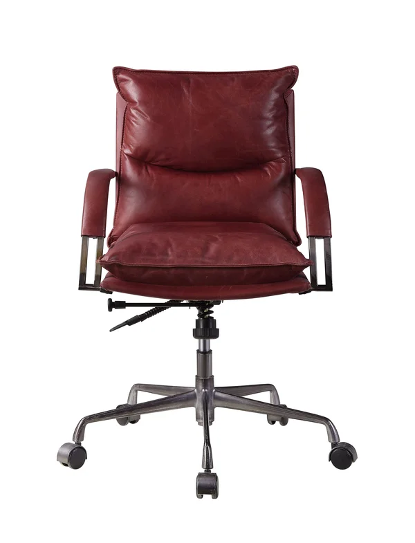 Acme Haggar Executive Office Chair Vintage Red Top Grain Leather