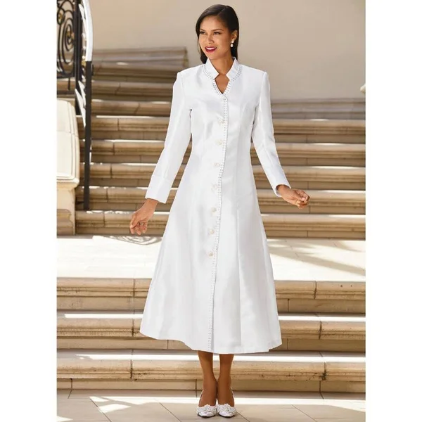Embellished-Trim Choir Robe by GMI in White in Size 16W - Especially Yours Clothing