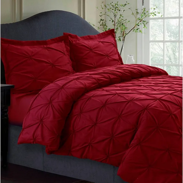 Tribeca Living Sydney Pintuck Oversized Duvet Set - Dark Red - Twin