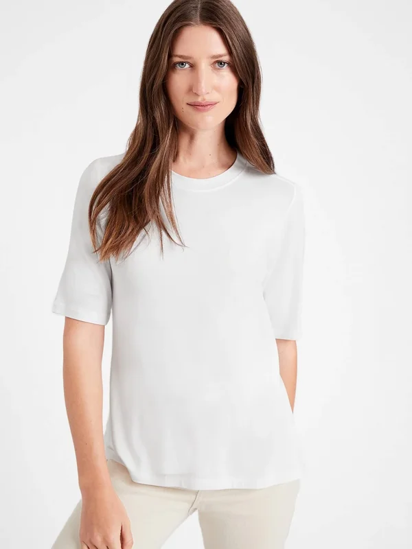 Banana Republic Women's Threadsoft Elbow-Sleeve T-Shirt White Size XXL