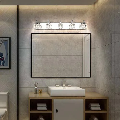 PRESDE Bathroom Vanity Light Fixtures Over Mirror Modern LED 5 Lights Glass Shade