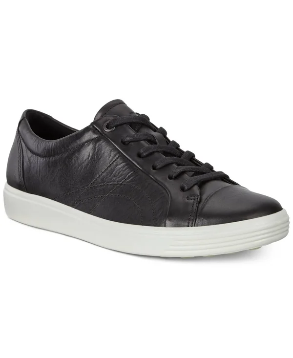 Ecco Women's Soft 7 Stitch Tie Sneaker, Black Leather