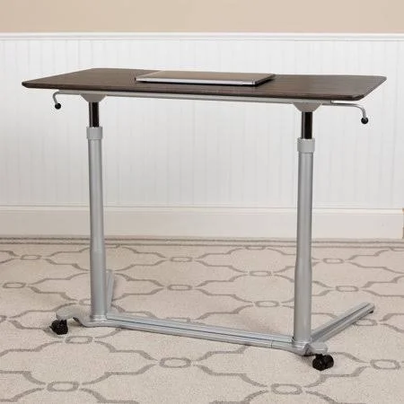 Sit-Down - Stand-Up Wood Grain Ergonomic Computer Desk - Standing Desk, Size: 37.375W x 20.5D x 29 - 40.75H, Brown