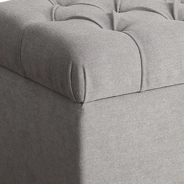 Fabric Upholstered Button Tufted Wooden Bench with Hinged Storage - Gray and Brown - As Pictured