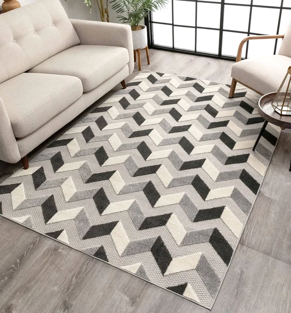 Well Woven Dorado Bela 7 ft. 10 in. x 9 ft. 10 in. Modern Geometric Chevron Grey High-Low Indoor/Outdoor Area Rug