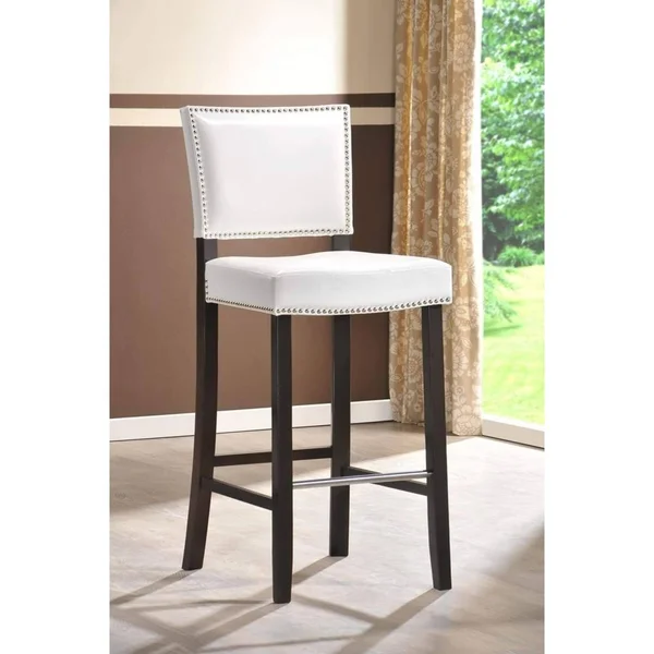 Baxton Studio Aries Modern Bar Stool with Nail Head TRIM, White, Set of 2