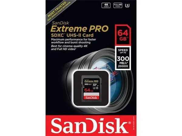 SanDisk Extreme Pro SDXC I 64 GB Memory Card - UHS-II U3/Class 10 (1733x)/2000x