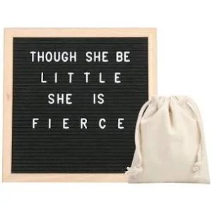 Letterboard 12 inch x 12 inch Felt Oak Framed with 340 Letters with Emojis, Black