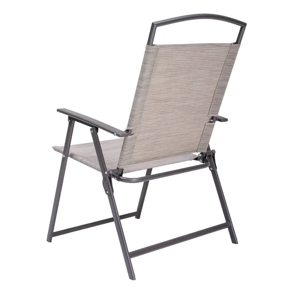 6 Pcs Patio Dinning Set with 4 Folding Chairs, Glass Table and Tan Umbrella Without Base - Brown - 6-Piece Sets