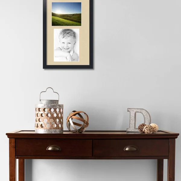 Collage Picture Frame, Satin Black Frame with 2 openings for 8x10 Photos with Grey Seaside Mat. D3926GH2167, ArtToFrames