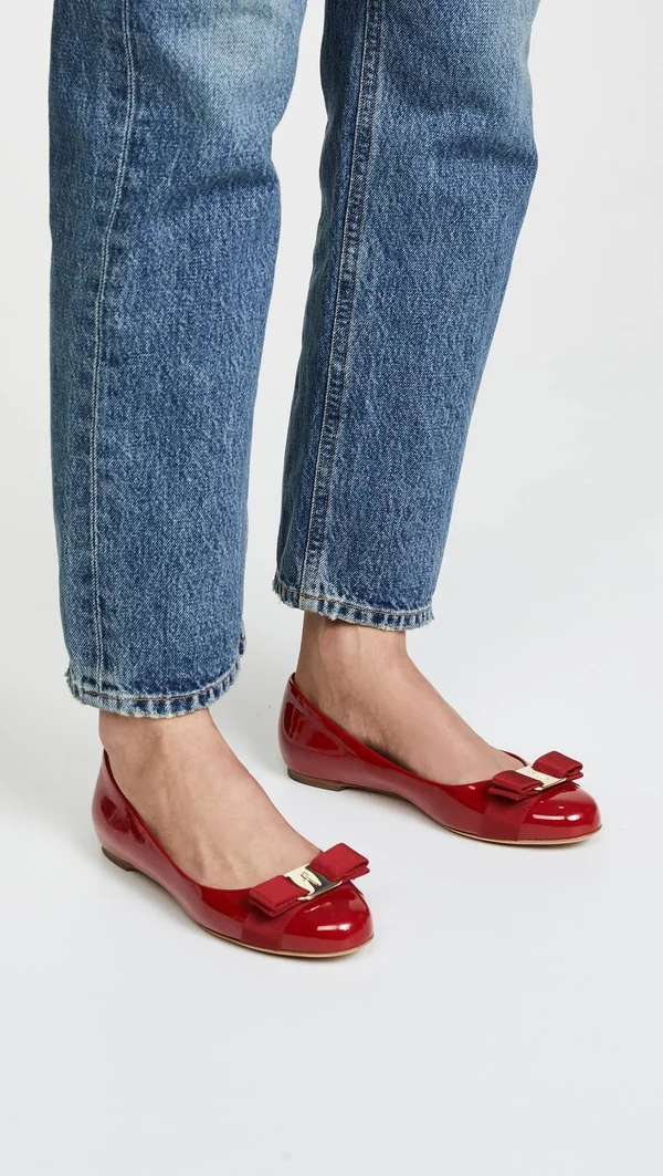 Salvatore Ferragamo Varina Patent Bow Ballet Flats - Rosso (Red)