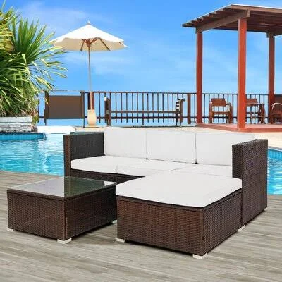 Adhithi 3-Piece Rattan Sectional Seating Group with Cushions Latitude Run - 78 x 27.5 x 25.9 in