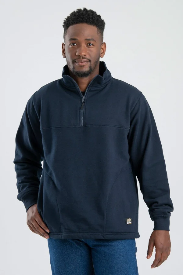 Berne Men's Thermal Lined Quarter Zip Sweatshirt - Navy - M - Tall