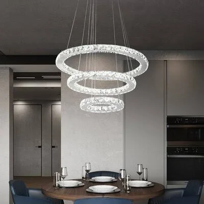Berrier 3 - Light Unique Tiered LED Chandelier with Crystal Accents Willa Arlo Interiors