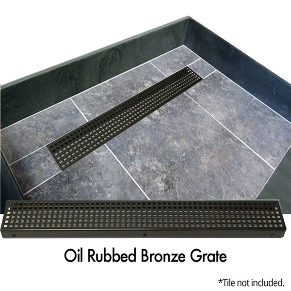 Tile Redi Double Threshold Shower Base with Designer Grate - Bronze