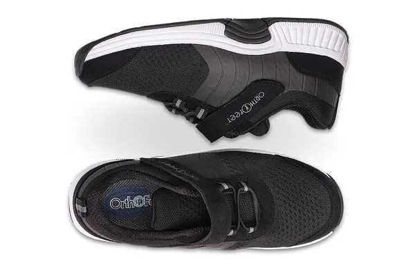 Women's OrthoFeet Joelle Walking Sneaker, Size: 11.5, Black