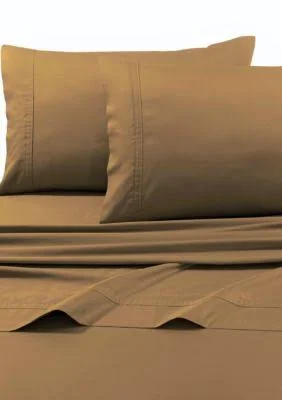 Tribeca Living Egyptian Cotton Sateen 500 Thread Count 4-Piece Extra Deep Pocket Sheet Set - Medium Beige - Queen