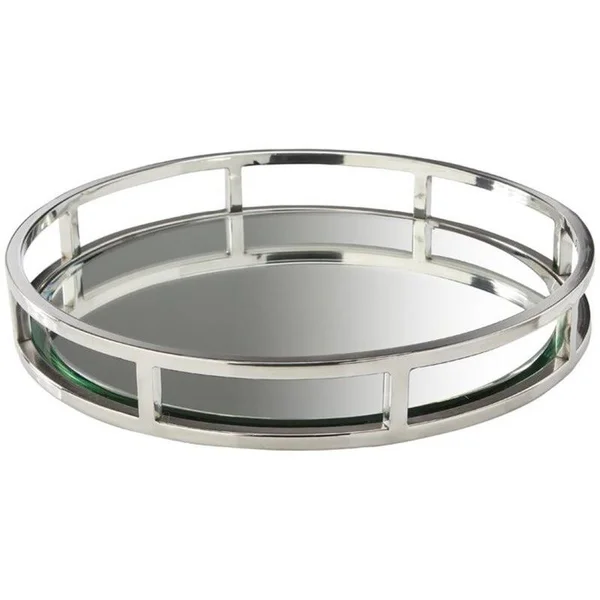 Uptown Club Celtic Round Decorative Mirrored Serving Tray in Silver