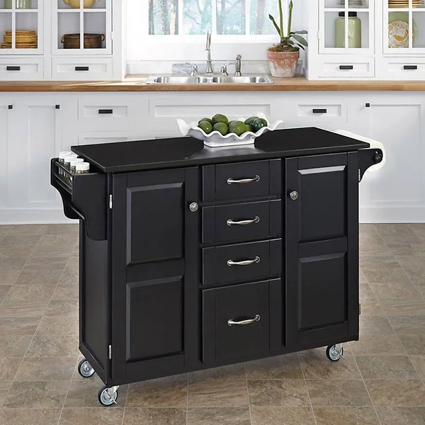 August Grove Adelle-a-Cart Kitchen Island with Granite Top - Base Finish: Black