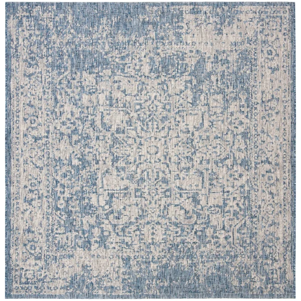 Safavieh Courtyard Collection CY8671-368 Indoor/Outdoor Area Rug, 6& 7x22 Square, Navy/Grey