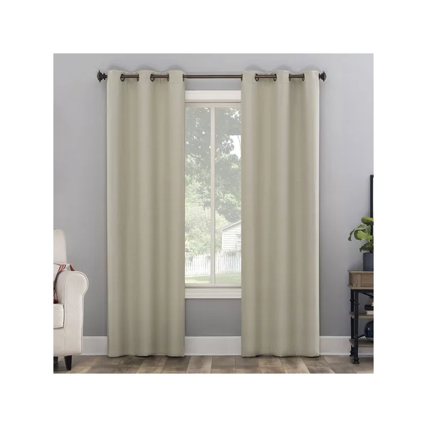 The Big One 2-Pack Kentfield Woven Texture Solid Room Darkening Window Curtain Set, Beig/Green, 40X96