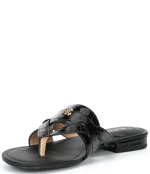 Lauren Ralph Lauren Rosalind Croco Embossed Leather Sandals - 8.5M