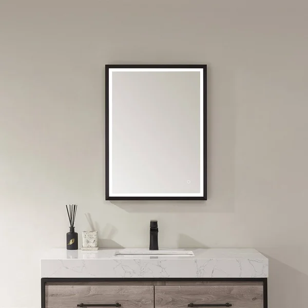 Vinnova Como Rectangle LED Lighted Accent Bathroom/Vanity Wall Mirror, 24x22, Matte Black