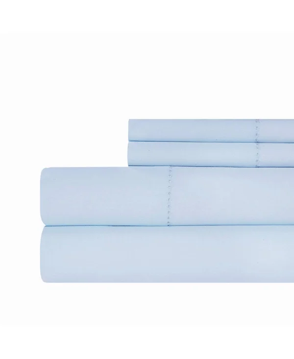 Aspire Linens 400 Thread Count with hemstitch, 4-pc Solid King Sheet Set - Blue