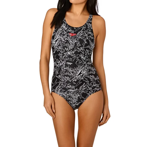 (8 - Black/White) - Speedo Women's Boom All Over Muscle Back Swimsuit