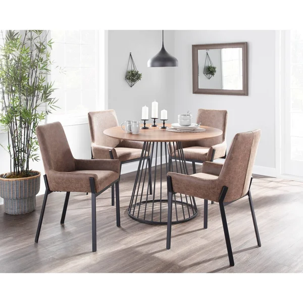 LumiSource Odessa Grey Fabric & Black Steel Dining Chair (Set of 2)