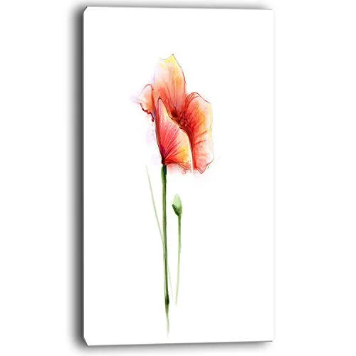 Design Art Red Poppy Flower with Large Petals - Large Flower Canvas Wall Art, 20 in. Wide x 40 in. High