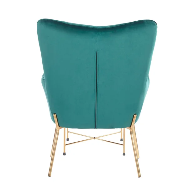 LumiSource Izzy Lounge Chair Ottoman Set Gold Metal Green Velvet