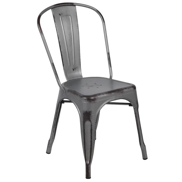 Distressed Metal Indoor-Outdoor Stackable Chair - Kitchen Furniture - Kelly Blue-Teal