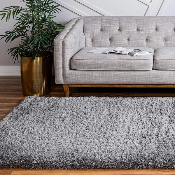 Infinity Collection Solid Shag Area Rug by Rugs.com – Smoke 7& x 10& High-Pile Plush Shag Rug Perfect for Living Rooms, Bedrooms