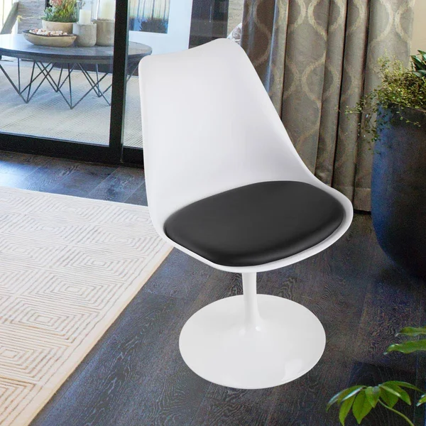 Zipcode Design Swivel Tulip Side Chair for Kitchen and Dining Room Bar with Cushioned Seat and Curved Backrest - White and Black