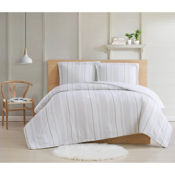 Cottage Classics Warm Hearth Stripe Comforter Set Beige Full/Queen