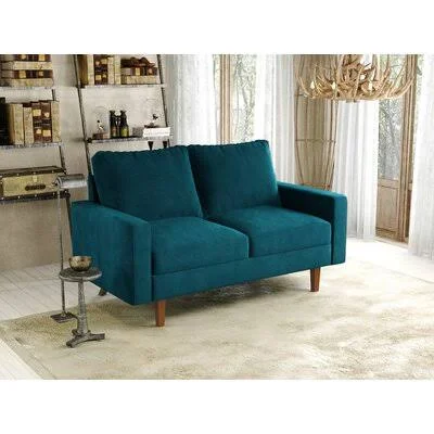 Square Arm 57.87x22 Wide Velvet Loveseat Sofa Ebern Designs Fabric: Dark Cyan Velvet